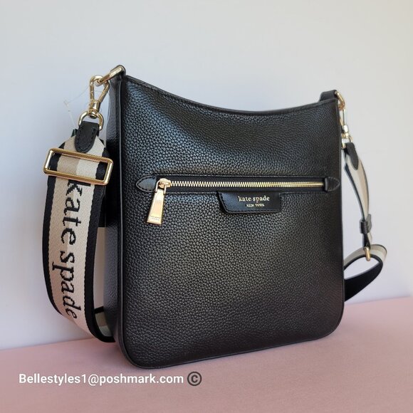 KATE SPADE Hudson Pebbled Leather Messenger Crossbody Bag- Black color🎈 - Picture 4 of 16